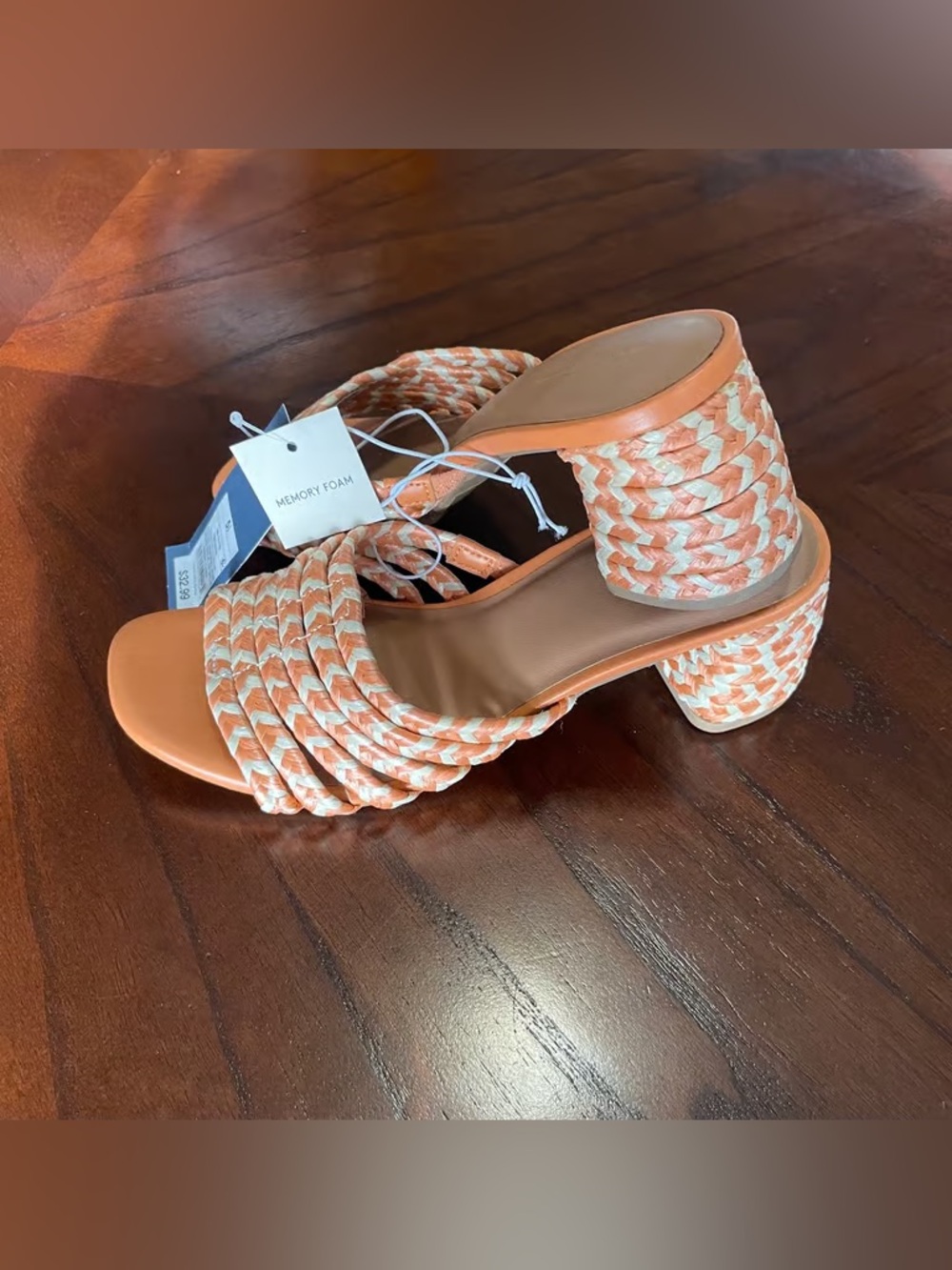 Time and Tru Peach Braided Block Heel Sandals